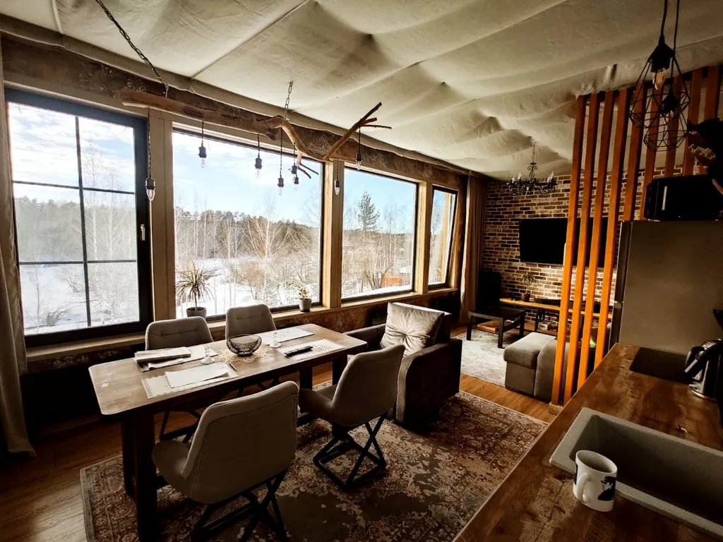 Дом 80m2 — чан, кухня, панорамные окна